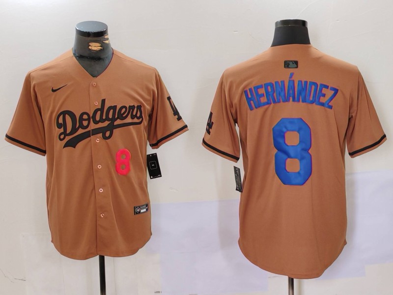Men Los Angeles Dodgers #8 Hernandez army green joint name 2024 Nike MLB Jersey style 3